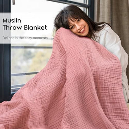 Yoofoss Muslin Blanket 100% Organic Cotton Throw Large 50" x 60" for Bed Couch Summer Gauze Blanket for Adults Lightweight and Breathable Bean Paste