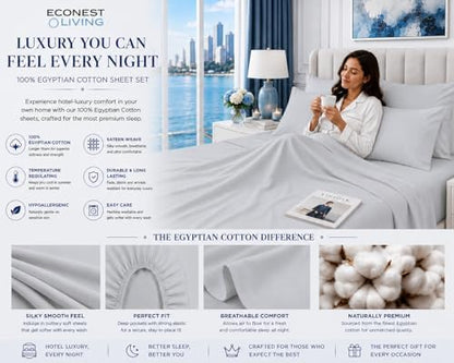 100% Egyptian Cotton Split King Sheets, 7-Pc Deep Pocket Sheets, Light Gray