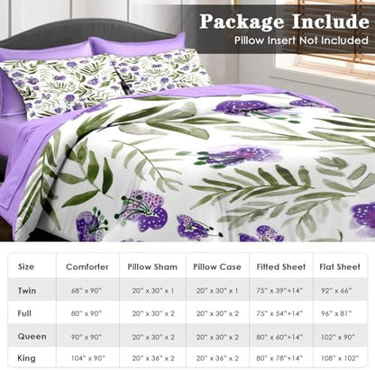 Pamnest King Comforter Set with Sheets, 7 Pieces Floral Purple Bedding