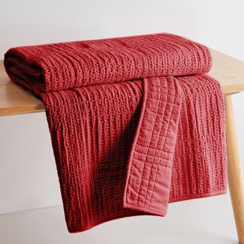 Levtex Home - Cloud Waffle - Throw - Waffle Textured - Red - Throw (50x60in.) - Cotton