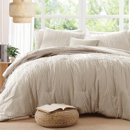 California King Comforter Set Beige Tufted Bedding Sets Farmhouse 7 Pieces