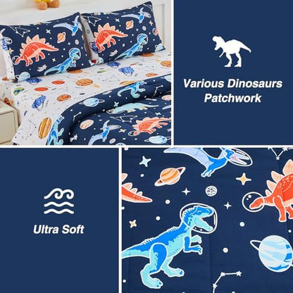 A Nice Night 5pc Glow in The Dark Dinosaur Kids Twin Comforter Sets