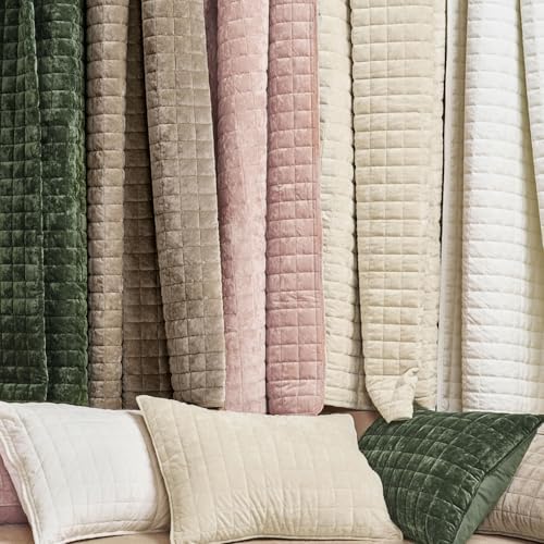 RECYCO Channel Box Stitch Velvet Quilt Set, Twin/Twin XL Size, Natural Tan