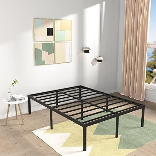 DiaOutro 18 Inch High Bed Frame Queen Size with Storage, Black