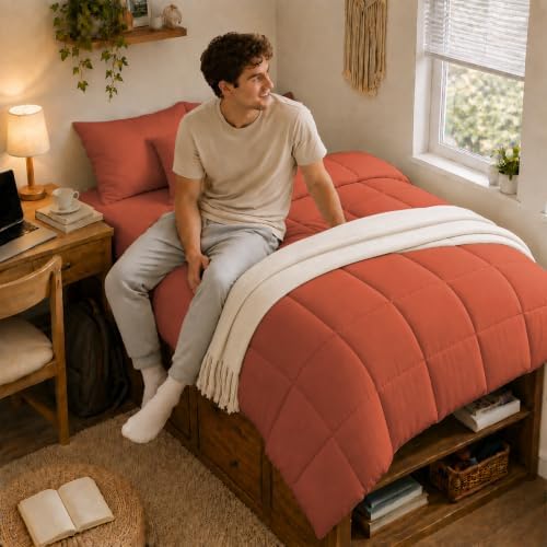 Anluoer Twin Comforter Set, 5 Piece Bed in a Bag Twin Bedding Sets