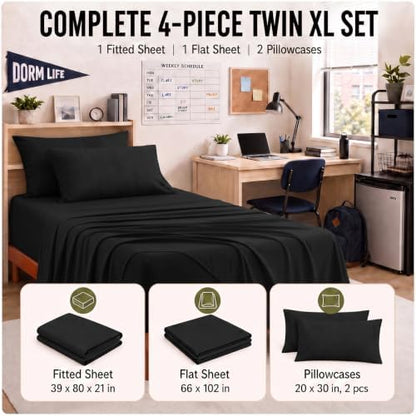 CozyLux Twin XL Sheet Set 4-Piece, 21-Inch Deep Pocket, Soft Brushed Feel