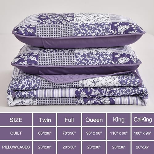 Mybedsoul Purple Quilt Set Full Size, Patchwork Floral Bedding Set