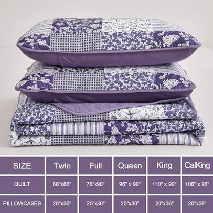 Mybedsoul Purple Quilt Set Full Size, Patchwork Floral Bedding Set