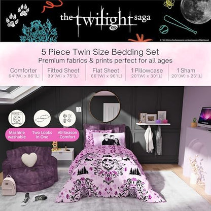 Twilight The Saga Bedding Set, Twin Size 5 Piece Reversible Comforter and Sheet Set with Sham, (Officially Licensed Product) by Franco