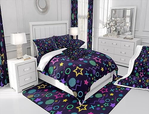 Manfei Memphis Comforter Set Twin Size, Colorful Geometric Vintage Style Quilt Set with 1 Pillowcase, 80s 90s Fashion Style Bedding Set 2pcs for Kids Boys Girls Lightweight Duvet Insert