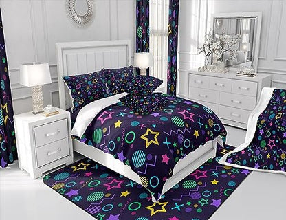 Manfei Memphis Comforter Set Twin Size, Colorful Geometric Vintage Style Quilt Set with 1 Pillowcase, 80s 90s Fashion Style Bedding Set 2pcs for Kids Boys Girls Lightweight Duvet Insert
