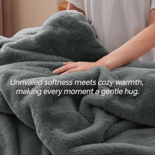 BEDELITE Faux Fur Twin Comforter Set Dark Grey,Warm Comforter for Winter