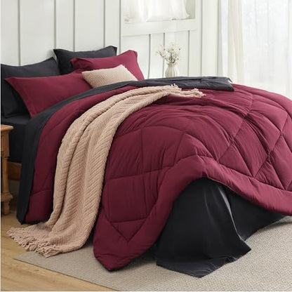 Bedsure Queen Bed in a Bag Reversible Bed Set 7 Pieces Red/Black