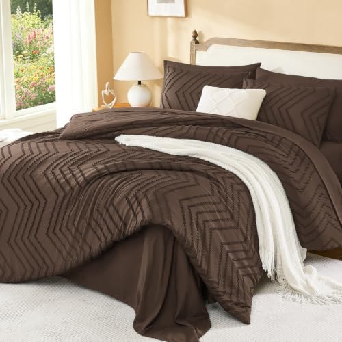 Litanika Brown Oversized King Comforter with Sheets, 7 Pieces Boho Bed Set