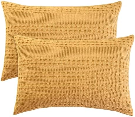 PHF Cotton Waffle Pillow Shams Queen 20" x 30", Pumpkin Orange, No Insert