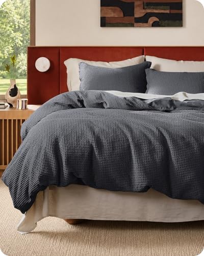Bedsure PureWoven 3 Pieces 100% Cotton Waffle Weave Duvet Cover Set, King