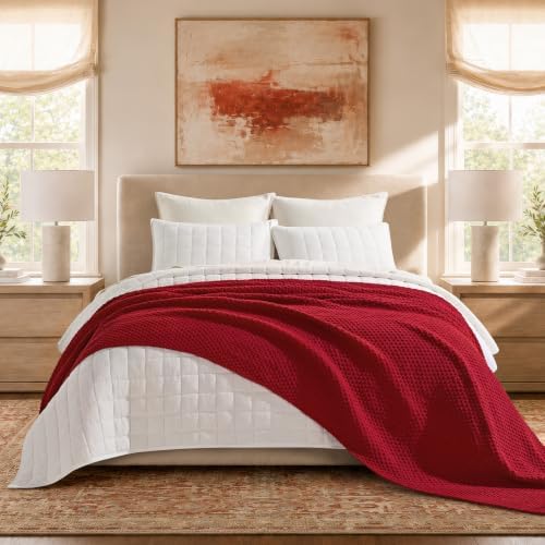 EVERGRACEHOME Chunky Chenille Knit Throw Blanket, 90 x 90, Classic Red