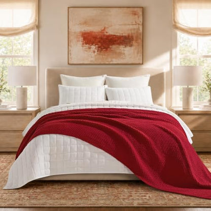 EVERGRACEHOME Chunky Chenille Knit Throw Blanket, 90 x 90, Classic Red