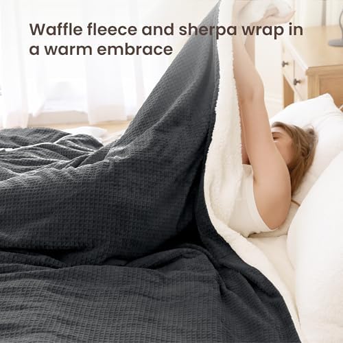 Heated Blanket Electric Blanket King Waffle, 90x100 Inches Dual Controllers Sherpa Fleece Fast Heating Blanket 6 Heating Levels & 10 Hours Auto Off ETL Certification,Charcoal Grey King