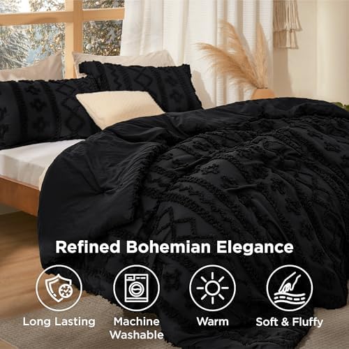 Bedsure Tufted Boho Comforter Set Full, Bedroom Decor Bedding Set Black