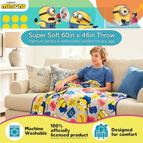 Franco Kids Bedding Super Soft Plush Throw Blanket, Minions The Rise of Gru, 46 in x 60 in (Pack of 6)