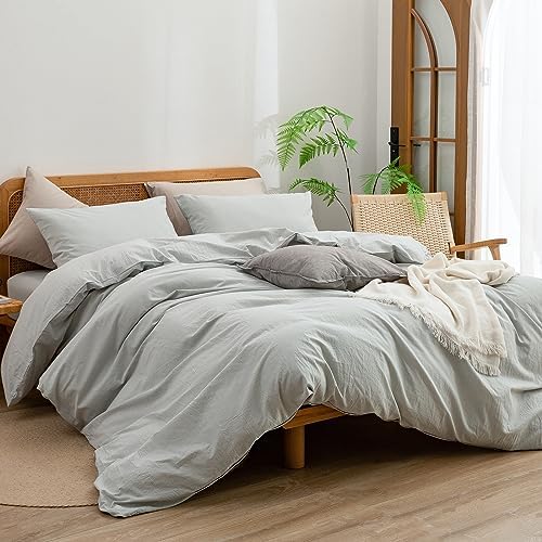 BESTOUCH Cotton Solid Duvet Cover Set Northern Droplet Grey Super Queen