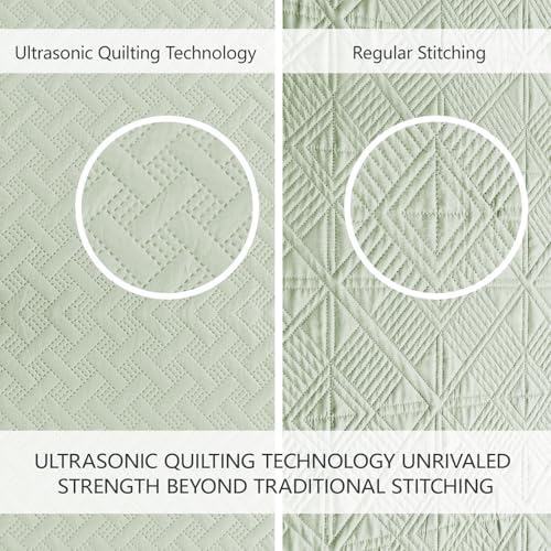 FLYMME Quilts Queen Size, Lightweight Sage Green Bedspreads, Basket Weave Pattern,Ultra Soft Microfiber Bed Coverlet 3 Pieces for All-Seasons (1 Quilt, 2 Shams)