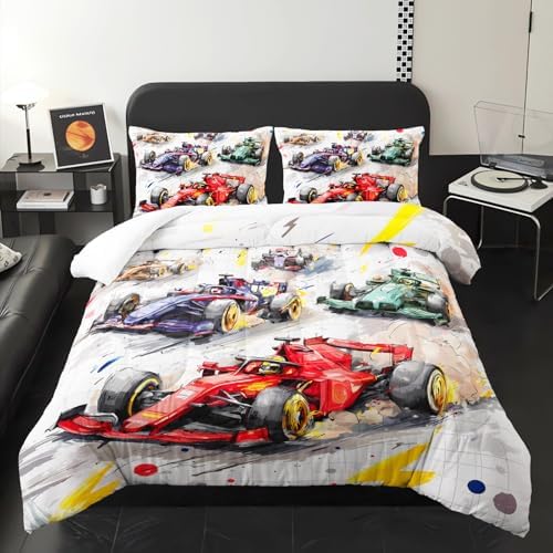 Race Car Comforter Twin Size,Race Car Kids Comforter Set,3Pcs Bedding Set Printed Comforter with 2 Pillowcases,Down Alternative,Soft and Lightweight,for All Seasons