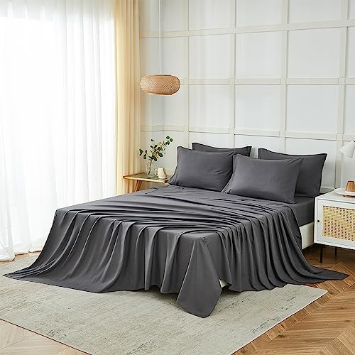 ILAVANDE Grey Queen Sheets Set 6 Piece,Hotel Luxury Super Soft 1800 Series Microfiber Queen Bed Sheets Set-Wrinkle Free & Breathable-14 Deep Pocket Sheets for Queen Size Bed(Queen,Grey)