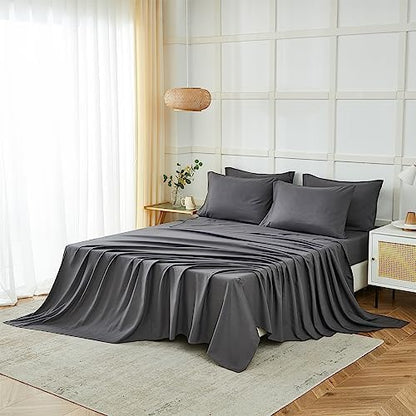 ILAVANDE Grey Queen Sheets Set 6 Piece,Hotel Luxury Super Soft 1800 Series Microfiber Queen Bed Sheets Set-Wrinkle Free & Breathable-14 Deep Pocket Sheets for Queen Size Bed(Queen,Grey)