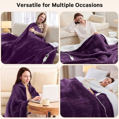 Heated Electric Blanket Twin, Heating Blanket, 62" x 84", Lavender