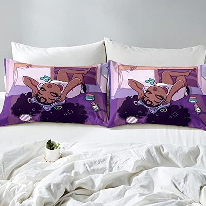 African American Black Girl Comforter Set Twin Size, Black Girls Magic Duvet for Kawaii Bedroom Decor, Girl Love Music Purple Bedding Set with 1 Comforter +1 Pillowcase