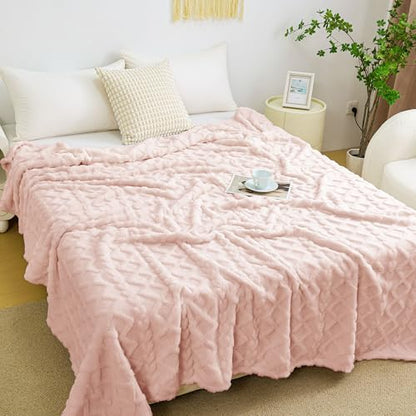 Aganear Fleece Throw Blanket for Bed Couch 90"x90" Pink