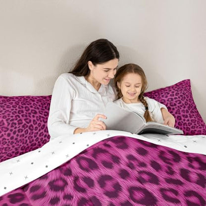 jejeloiu Pink Leopard Comforter Set King Size Animal Skin Bedding Set for Kids Boys Girls Animal Print Duvet Quilt Bedroom Decor Microfiber 3 Pcs with 2 Pillow Cases