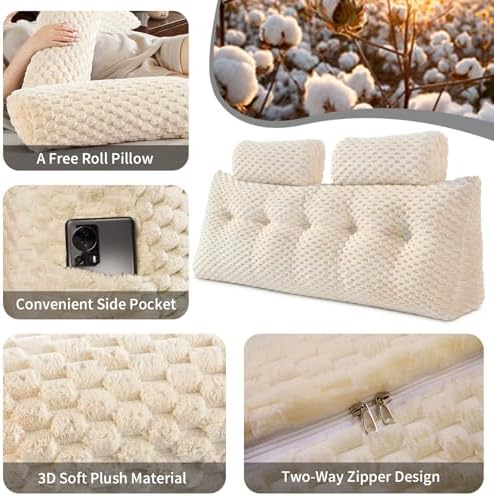 EUHAMS Headboard Pillow Full with Neck Roll, Triangular Backrest Pillow