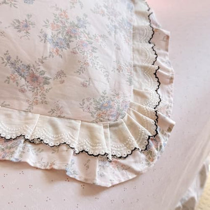 VM VOUGEMARKET Lace Ruffle Duvet Cover Set Twin,Vintage Garden Floral Bedding Set,Double-Layer Gauze Cotton Soft,Breathable & Lightweight for Teen Girls-68 x86