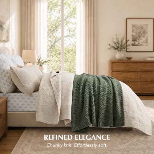 EVERGRACEHOME Chunky Chenille Knit Throw Blanket, 60 x 80, Pine Green