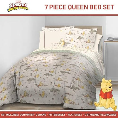 Jay Franco Kids Bed Set, Beige, Winnie The Pooh, 7 Piece Queen