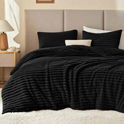 EXQ Home Fluffy Comforter Set California King Size,3 Pieces Bed Set,Dark Black