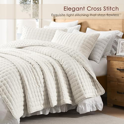 WDCOZY Cloud Soft Quilt Set, Oversized King Size, Ivory, 116x106 inches