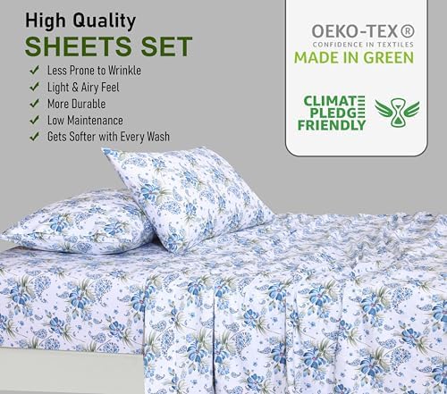 RUVANTI 100% Cotton Twin XL Sheets, Percale Weave Twin XL Set, Paislyona