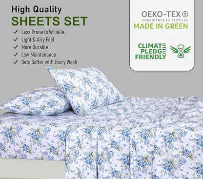 RUVANTI 100% Cotton Twin XL Sheets, Percale Weave Twin XL Set, Paislyona