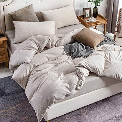 PURE ERA Jersey Knit Duvet Cover Set 100% T-Shirt Cotton Super Soft Comfy 3pc Bedding Set with Zipper Closure (Heather Beige, California King)
