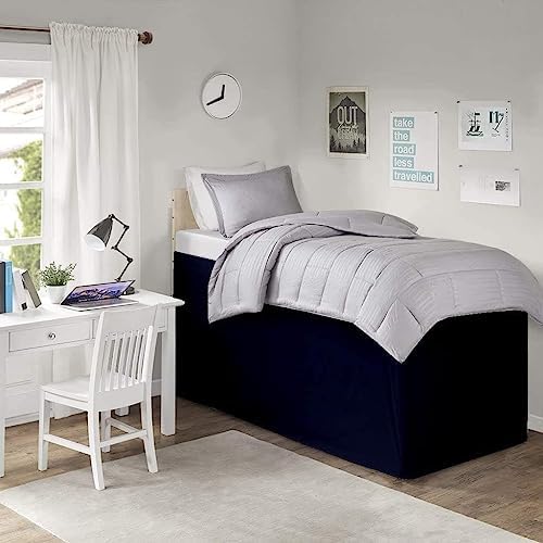Pleated College Dorm Bed Skirt Luxury Microfiber, Twin XL (39x80) with Split Corners, 40" Long Drop, Hotel-Quality 1800 Ultra-Soft Dust Ruffle, Navy Blue