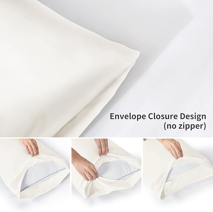 YIYEA Pillow Cases Standard Size Set of 4, Ultra Soft 1800TC Hotel Quality Double Brushed Microfiber Embroidered Pillowcases, Envelope Closure, Fade Resistant (20"x26", Ivory)