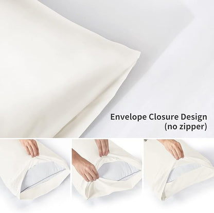 YIYEA Pillow Cases Standard Size Set of 4, Ultra Soft 1800TC Hotel Quality Double Brushed Microfiber Embroidered Pillowcases, Envelope Closure, Fade Resistant (20"x26", Ivory)
