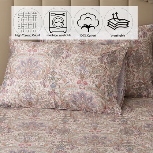 FADFAY 100% Cotton King Vintage Brown Paisley Sheet Set