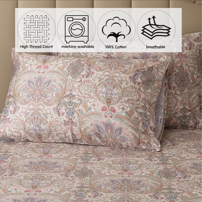 FADFAY 100% Cotton King Vintage Brown Paisley Sheet Set