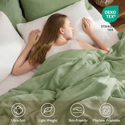EMME Muslin Cotton Duvet Cover Set Linen Like Sage Green Twin