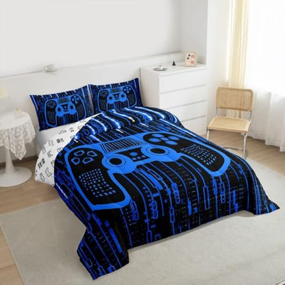 Feelyou Blue Gamer Comforter Toddler Size for Boys Girls, Boys Gamer Comforter Set Game Bedding Set Gaming Duvet Set Kids Gamer Microfiber Bed Set